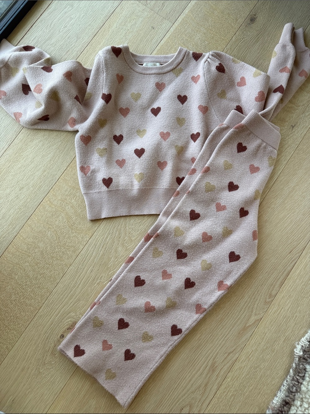 Rylee + Cru Blush Pink Heart Knit Top and bottoms 8-9y
